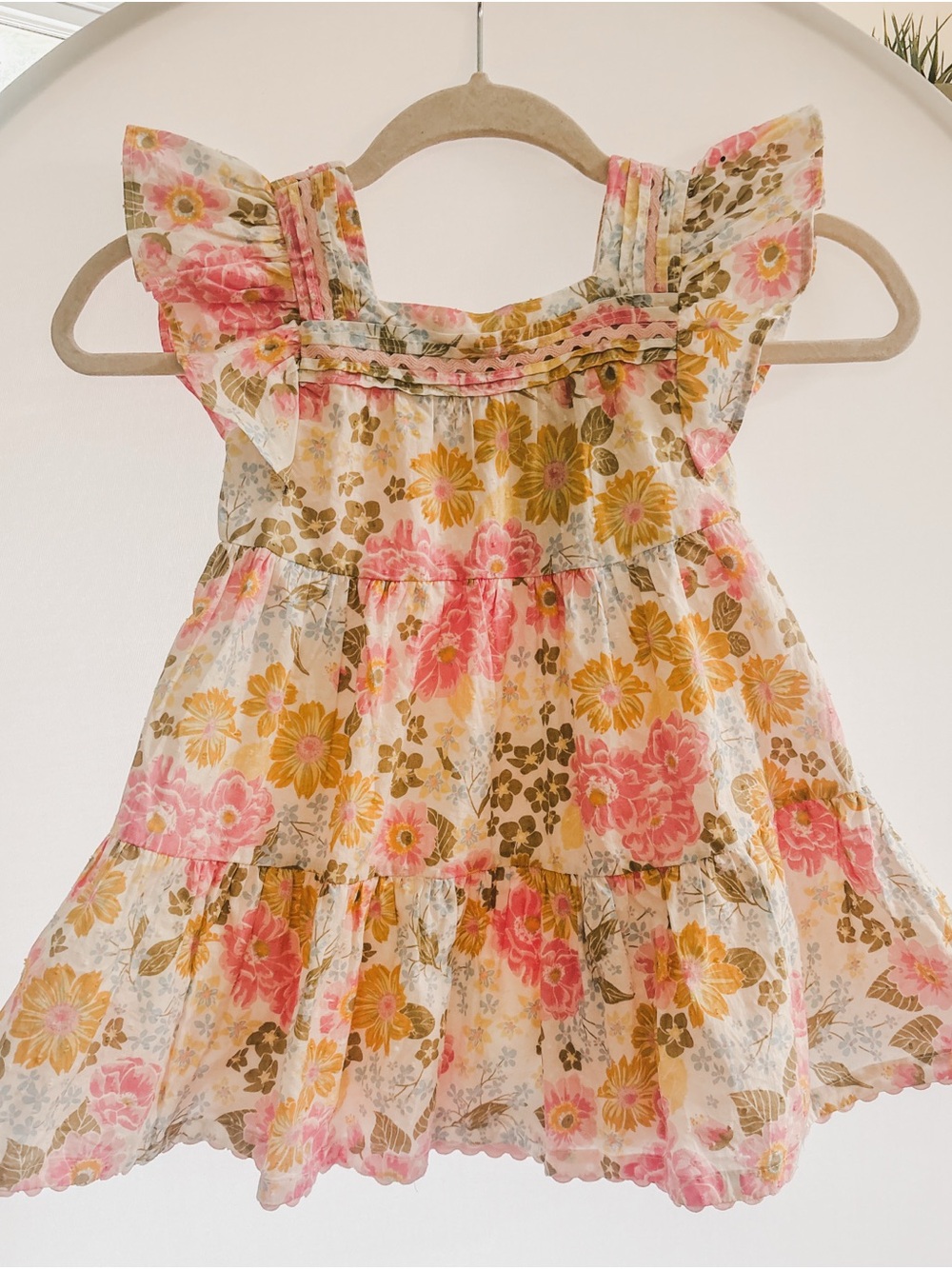Floral Tiered Toddler Dress - Pink & Yellow Flowers